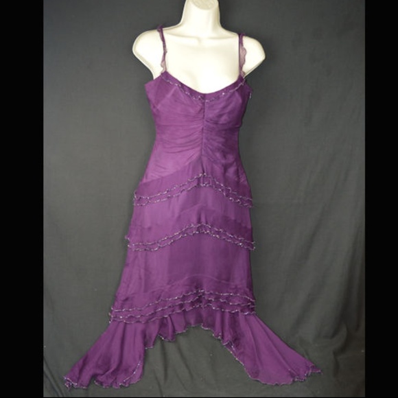 LAUNDRY BY SHELLI SEGAL Dresses & Skirts - LAUNDRY SHELLI SEGAL PURPLE BEADED-TRIM SILK DRESS